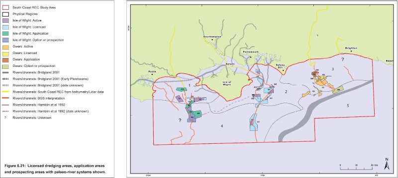 A map of the palaeochannels and Licensed dredging areas within the REC Study Area and